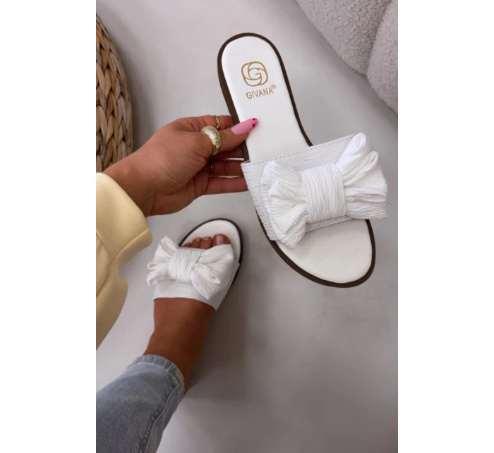 Dámské pantofle na ploché podrážce s mašlí bílé Amivelle Dámské pantofle na ploché podrážce s mašlí bílé Amivelle