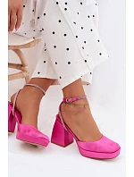 Dámské sandály na vysokém podpatku typu sloupek s páskem s krystaly fuchsiová Seraphina