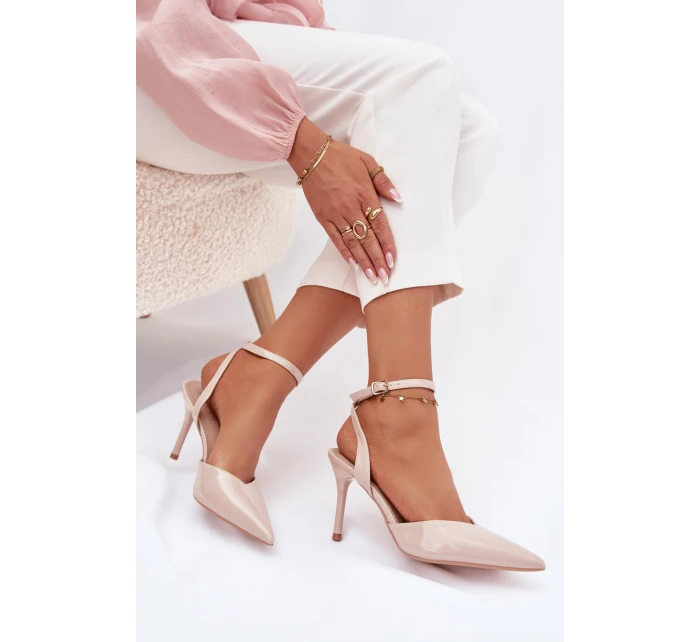 Dámské lakované lodičky s otevřenou patou - béžové Laretta Dámské lakované lodičky s otevřenou patou - béžové Laretta