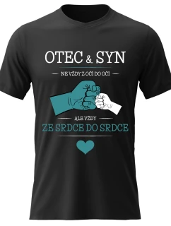 Pánské bavlněné tričko s potiskem - OTEC & SYN - černé