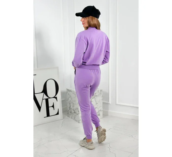 Set 3 v 1 mikina s cvočky + top + kalhoty fialka