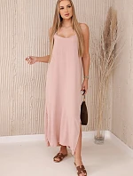 Dlouhé šaty bez ramínek pudrově růžová