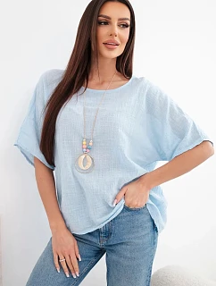 Dámská bavlněná oversize halenka s krátkým rukávem modrá