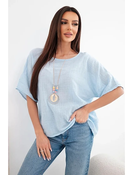 Dámská bavlněná oversize halenka s krátkým rukávem modrá Dámská bavlněná oversize halenka s krátkým rukávem modrá