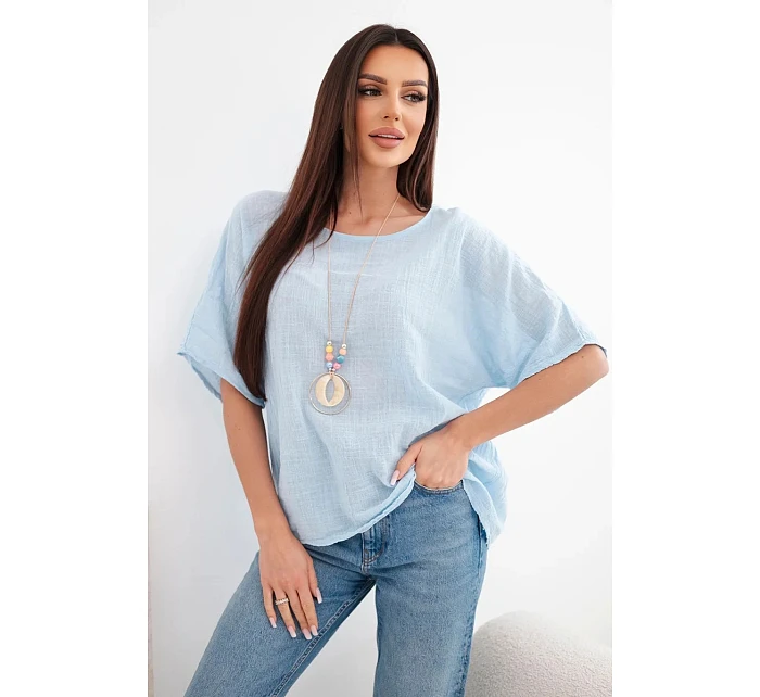 Dámská bavlněná oversize halenka s krátkým rukávem modrá Dámská bavlněná oversize halenka s krátkým rukávem modrá