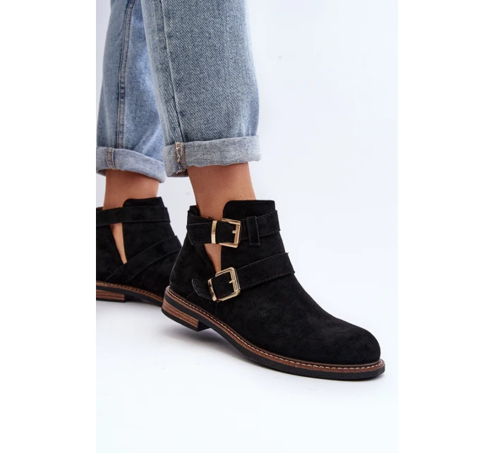 Dámské boty na ploché podrážce s pásky černé model 21647710 - Boto Dámské boty na ploché podrážce s pásky černé model 21647710 - Boto