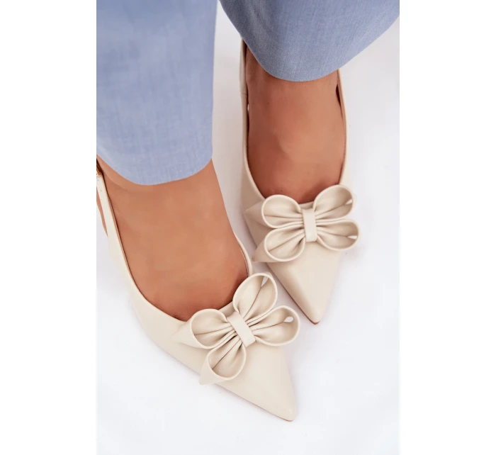 Dámské sandály na podpatku s mašlí Béžové Jonera