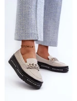 Dámské Kožené mokasíny Na Platformě S řetízkem S.Barski béžová Dámské Kožené mokasíny Na Platformě S řetízkem S.Barski béžová