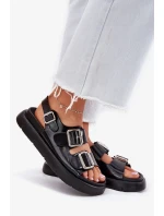 Dámské lakované kožené sandály s přezkami Big Star – černé