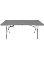 DŘEVĚNÝ STŮL SKLÁDACÍ V KUFŘÍKU 180x74CM MAX.100KG DŘEVĚNÁ DESKA TEMNĚ ŠEDÁ