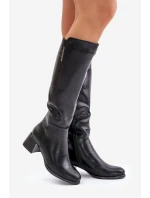 Kozačky Na Podpatku Z Eko Kůže  Černé model 21675758 - Boto