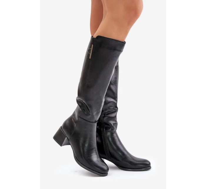 Kozačky Na Podpatku Z Eko Kůže  Černé model 21675758 - Boto