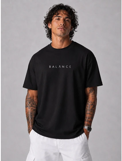 Pánské bavlněné tričko oversize s potiskem černé FashionStreet NX4016R