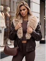 Kurtka damska skórzana zimowa z futerkiem brązowa FashionStreet TY6028 Kurtka damska skórzana zimowa z futerkiem brązowa FashionStreet TY6028