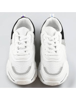Bílo-černé dámské sneakersy s brokátovými vsadkami (LU-2)