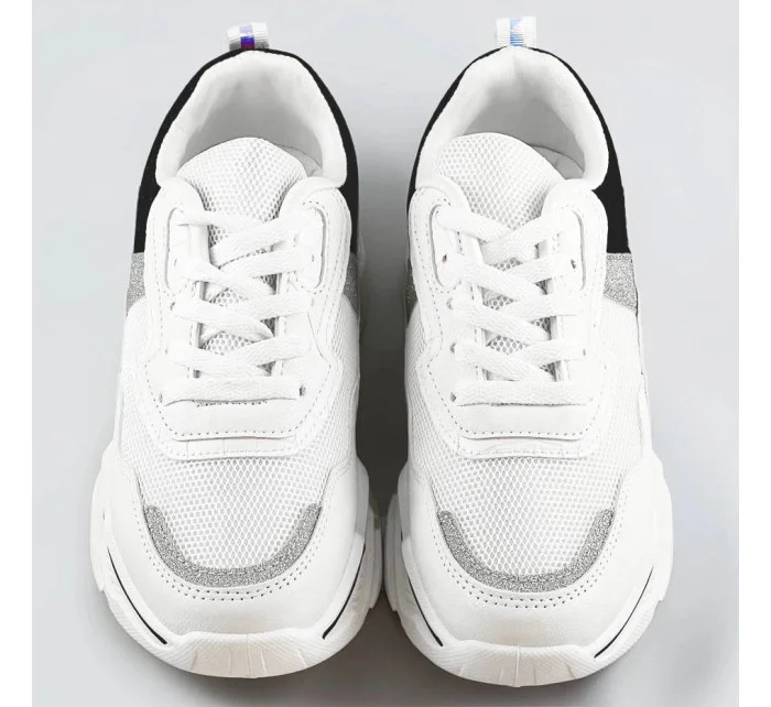 Bílo-černé dámské sneakersy s brokátovými vsadkami (LU-2) Bílo-černé dámské sneakersy s brokátovými vsadkami (LU-2)