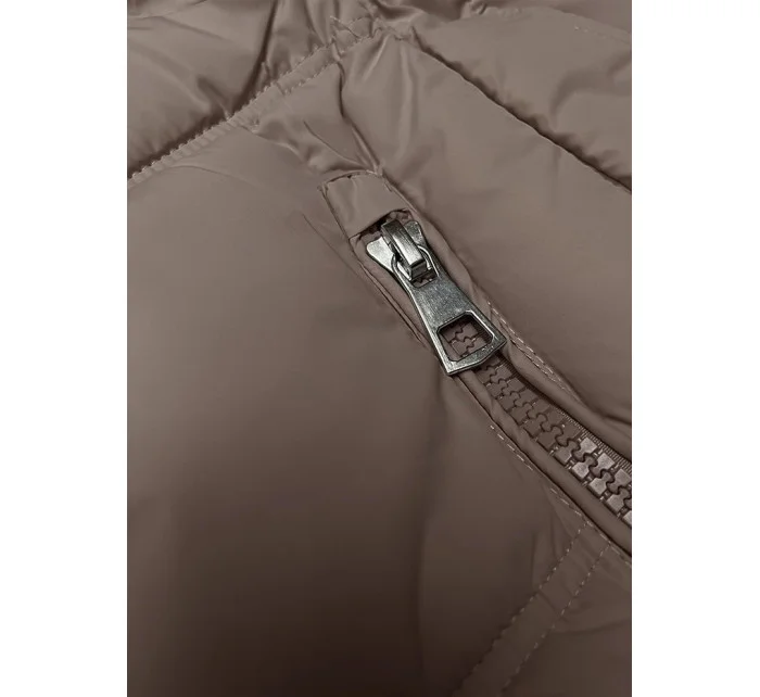 Tmavě béžová dámská vesta se stojáčkem a kapucí Miss model 19375958 - Miss TiTi