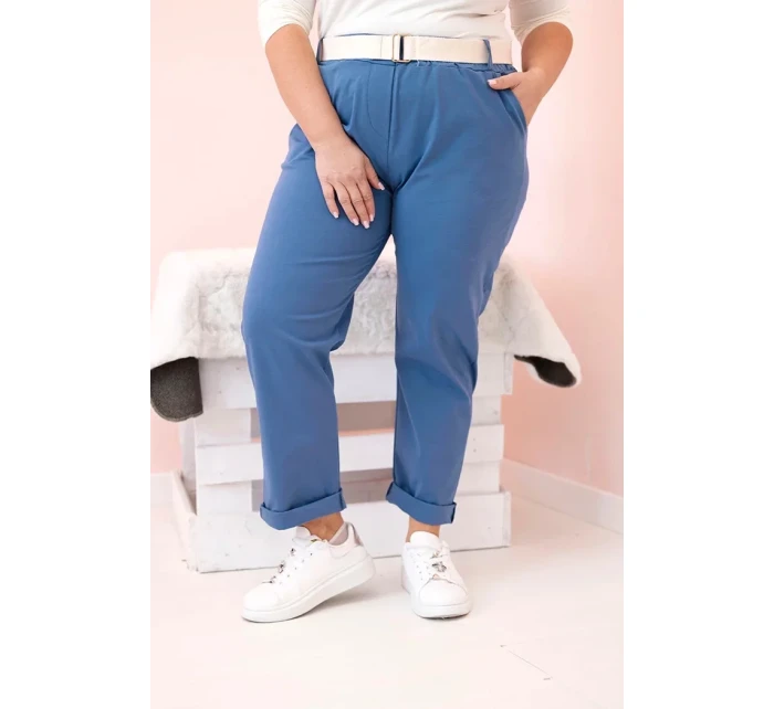 Dámské bavlněné kalhoty Plus Size s páskem džínovina