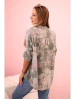 Dámská bavlněná košile s květinovým vzorem a model 21188710 rukávy khaki - K-Fashion