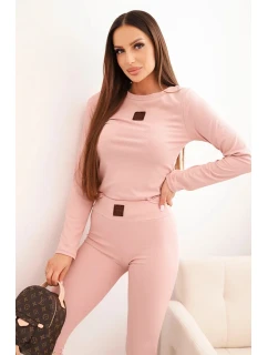 Dámská bavlněná souprava s dlouhým rukávem a legínami pudrově růžová