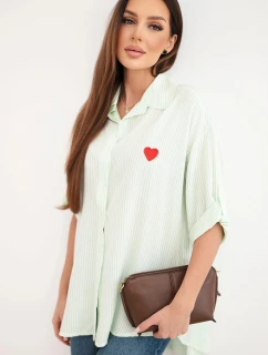 Dámská viskózová košile s krajkovými rukávy a límečkem béžová