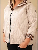 Dámská bunda Plus Size s kapucí a leopardím lemem béžová tmavá