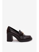 Dámské polobotky na podpatku se zlatým detailem čokoládové model 21710786 - Boto