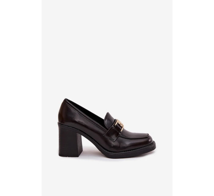 Dámské polobotky na podpatku se zlatým detailem čokoládové model 21710786 - Boto