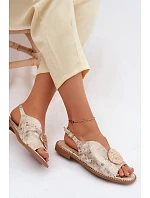 Dámské sandály na nízkém podpatku s ozdobou S.Barski KV61-6035 Zlaté