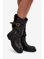 Dámské kozačky ke kolenům s pásky a sponami Halvessa – černé