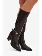 Dámské kotníkové boty Cirella na sloupkovém podpatku se sponou – černé