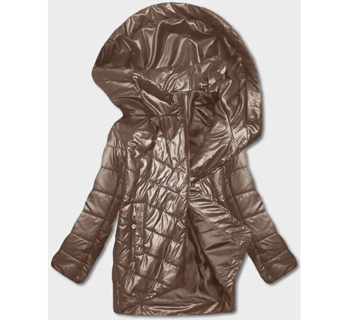 Tmavě béžová dámská bunda s asymetrickým zipem (B8087-46046) Tmavě béžová dámská bunda s asymetrickým zipem (B8087-46046)