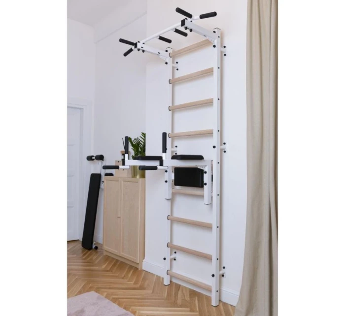 GYMNASTICKÝ ŽEBŘÍK S TYČÍ A MADLEM PRO CVIČENÍ NA LAVIČCE 722W