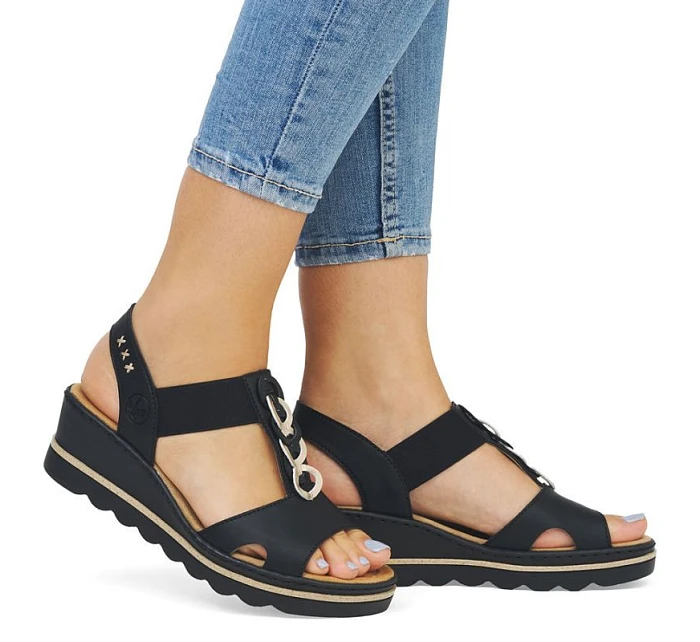 Dámské sandály na podpatku pohodlné černé model 22063551 - Rieker Dámské sandály na podpatku pohodlné černé model 22063551 - Rieker