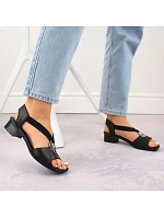 Dámské kožené sandály s pásky černé model 22050364 - Rieker Dámské kožené sandály s pásky černé model 22050364 - Rieker