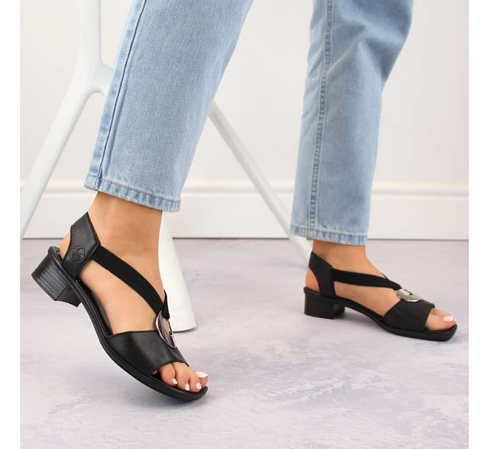 Dámské kožené sandály s pásky černé model 22050364 - Rieker Dámské kožené sandály s pásky černé model 22050364 - Rieker