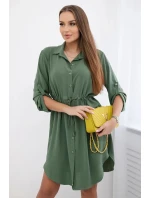 Šaty se zapínáním na knoflíky a zavazováním v pase khaki Šaty se zapínáním na knoflíky a zavazováním v pase khaki