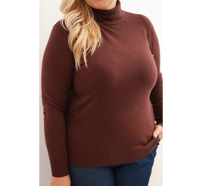 Dámský svetr Plus Size z viskózy model 21321810 střihu hnědý - K-Fashion