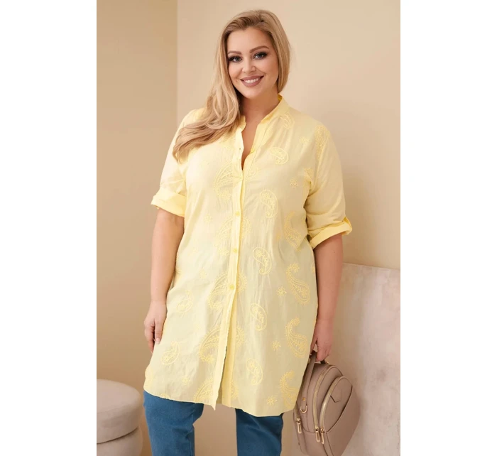 Dámská Plus Size s a ohrnutým rukávem žlutá model 21959160 - K-Fashion