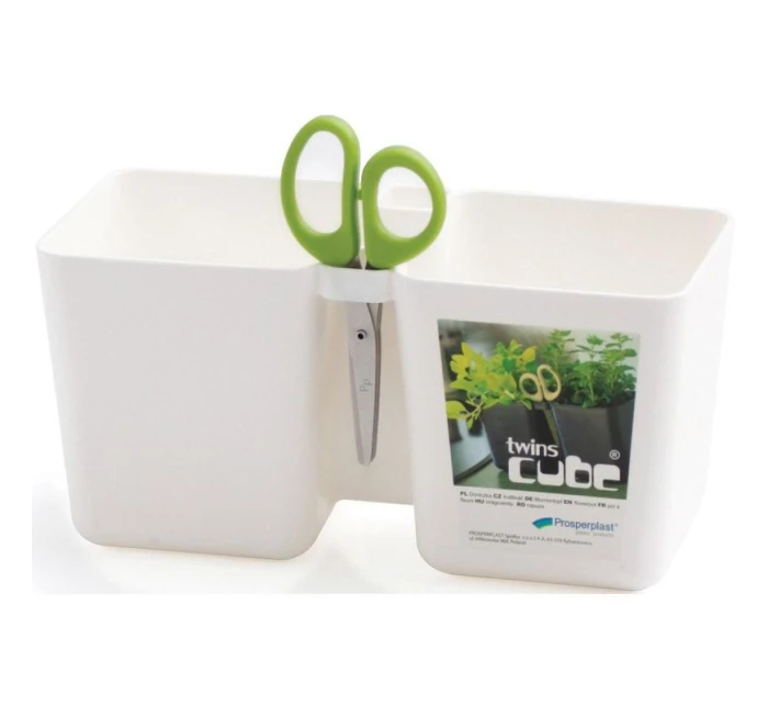 Květináč s bylinkami TWINS CUBE WITH CUTLERY WHITE