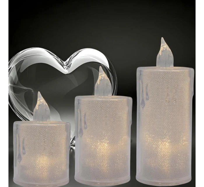 SADA 3 DEKORATIVNÍCH LED SVÍČEK TEPLÁ BÍLÁ