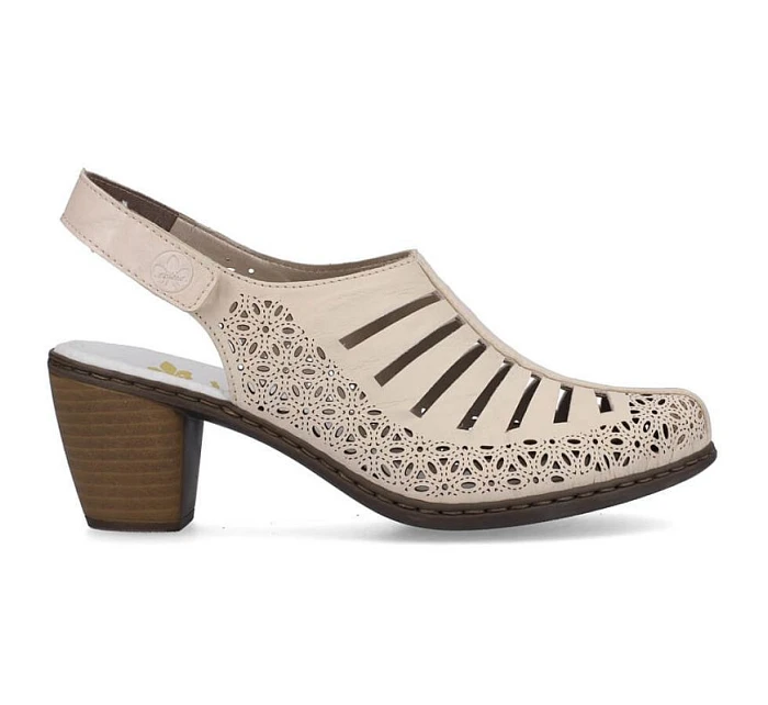 Kožené sandály na podpatku Rieker W RKR49B beige Kožené sandály na podpatku Rieker W RKR49B beige