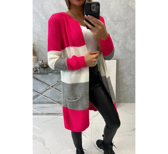 Pruhovaný svetr malinová + růžová Pruhovaný svetr malinová + růžová