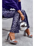 Lesklé Sandály Na Mohutném Podpatku Stříbrné Calmi Lesklé Sandály Na Mohutném Podpatku Stříbrné Calmi