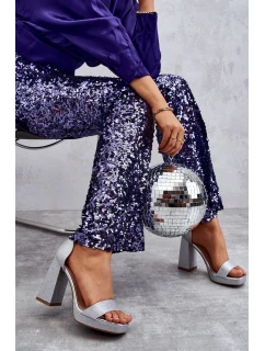 Lesklé Sandály Na Mohutném Podpatku Stříbrné Calmi