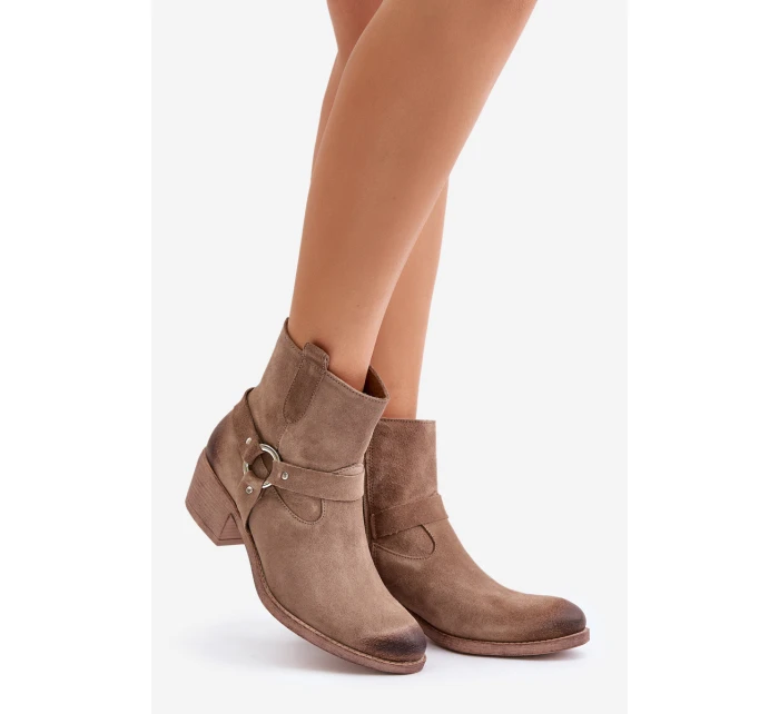 Semišové Zateplené Kotníkové Boty Na Podpatku Béžové model 21673755 - Zazoo