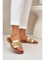 Kožené pantofle s ozdobným detailem a pletením Zazoo 40426 zlaté Kožené pantofle s ozdobným detailem a pletením Zazoo 40426 zlaté