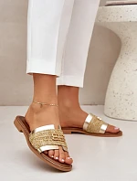 Kožené pantofle s ozdobným detailem a pletením Zazoo 40426 zlaté