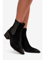 Kožené semišové dámské boty na podpatku vyhřáté Artiker 57C0049 Černé