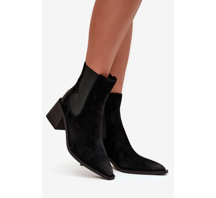 Kožené semišové dámské boty na podpatku vyhřáté Artiker 57C0049 Černé